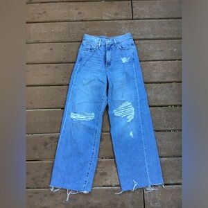 EXPRESS SIZE 00 DISTRESSED HIGH RISE WIDE LEG JEANS H19